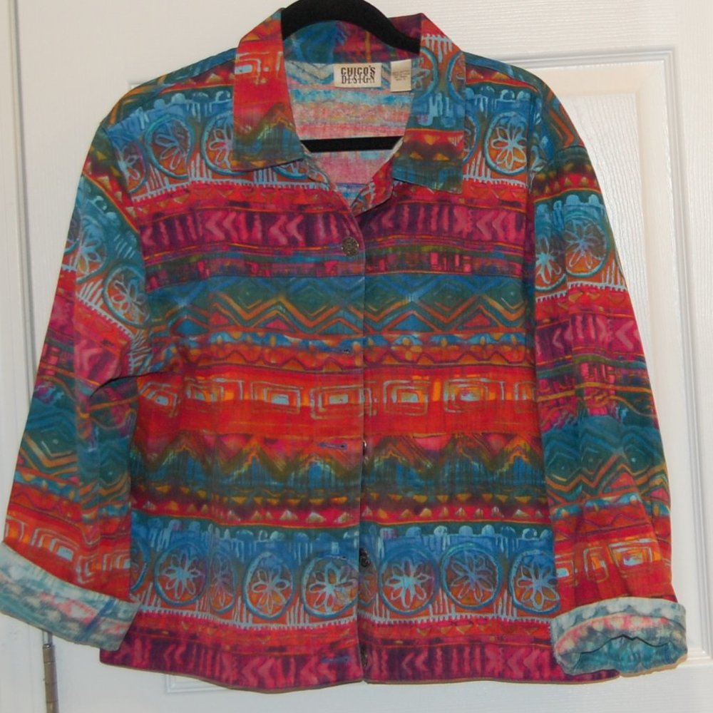 Chico's Design 100% Cotton Multi Color 6 Button Jacket Size 3 (XL)